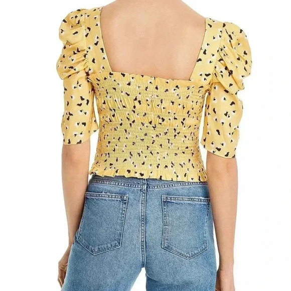 Amanda Uprichard Women's Yellow Monaco Smocked Floral Print Top, Size XS - Picture 2 of 16